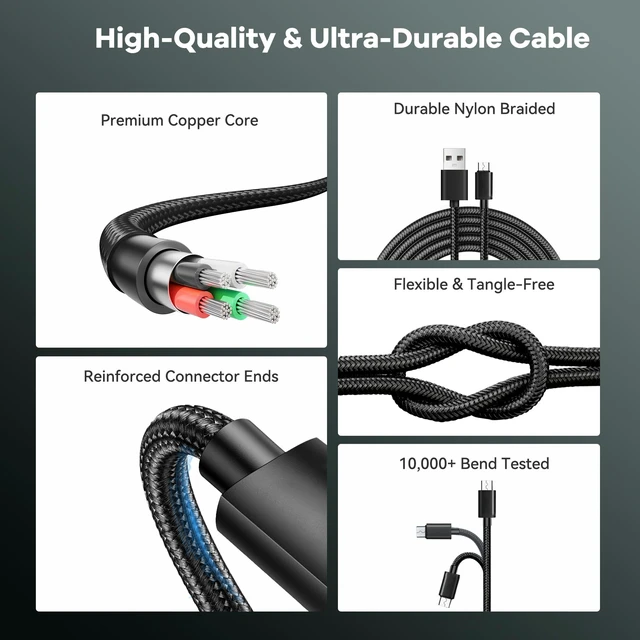 Alt view image 3 of 7 - Superer 2 Pack 10FT Micro USB Charger Cable Fit for PS4 Controller, Kindle Paperwhite, Fire Tablet, Xbox One X S, Roku Streaming Stick, Fire TV, Android Phone Charging Data Sync Nylon Braided Cord