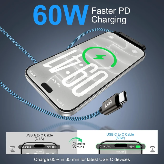 Alt view image 2 of 7 - Invisible Stand Charger Cable 60W Super Fast Charging Type C Cord 6FT 2Pack | Braided USB C to USB C Android Phone Cable for Samsung Galaxy S26 Ultra/S25 FE/S25/S24/S23/S22/S21/S20/S10/A18/A17/A16/A37