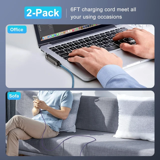 Alt view image 7 of 7 - Invisible Stand Charger Cable 60W Super Fast Charging Type C Cord 6FT 2Pack | Braided USB C to USB C Android Phone Cable for Samsung Galaxy S26 Ultra/S25 FE/S25/S24/S23/S22/S21/S20/S10/A18/A17/A16/A37