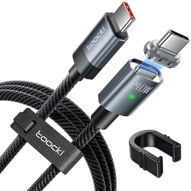 Main image of toocki 240W Magnetic USB C to USB C Cable, 6.6FT Braided Cord, Black | 240w Pd 3.1 Charging; E-Marker Chip; Detachable Magnetic Usb-C Tip; 480mbps Data Transfer; 6.6ft Nylon Braided Cord