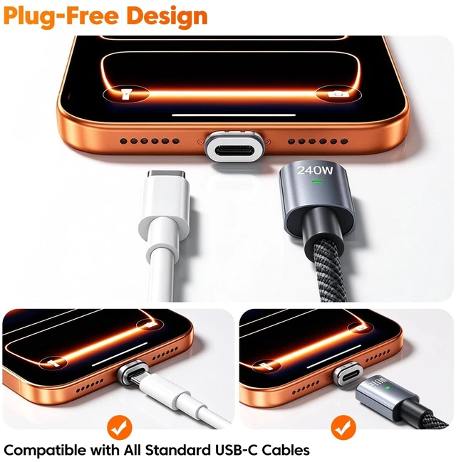 Alt view image 3 of 7 - toocki 240W Magnetic USB C to USB C Cable, 6.6FT Braided Cord, Black | 240w Pd 3.1 Charging; E-Marker Chip; Detachable Magnetic Usb-C Tip; 480mbps Data Transfer; 6.6ft Nylon Braided Cord