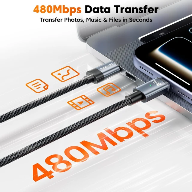Alt view image 7 of 7 - toocki 240W Magnetic USB C to USB C Cable, 6.6FT Braided Cord, Black | 240w Pd 3.1 Charging; E-Marker Chip; Detachable Magnetic Usb-C Tip; 480mbps Data Transfer; 6.6ft Nylon Braided Cord