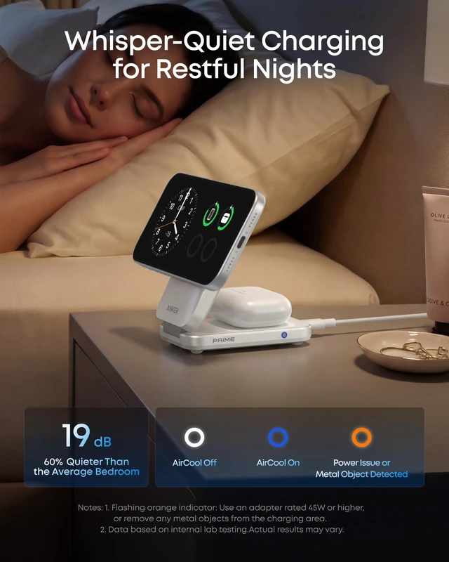 Alt view image 5 of 7 - Anker Prime 25W Qi2.2-Certified Palm-Sized 3-in-1 Foldable MagSafe Charger | Travel-Ready Charging Station, AirCool Wireless Charger for iPhone 18 Pro, Apple Watch, AirPods