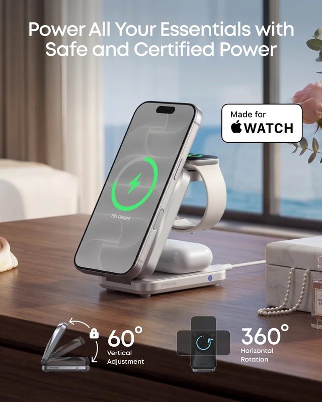 Alt view image 6 of 7 - Anker Prime 25W Qi2.2-Certified Palm-Sized 3-in-1 Foldable MagSafe Charger | Travel-Ready Charging Station, AirCool Wireless Charger for iPhone 18 Pro, Apple Watch, AirPods