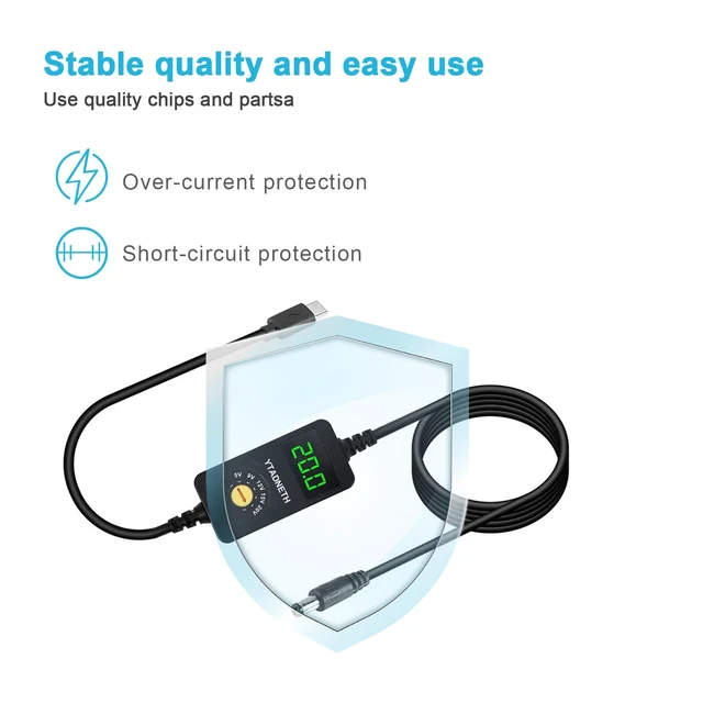 Alt view image 7 of 7 - Universal USB C to DC Adapter, Barrel PD Trigger Cable, USB-C to DC 5V 9V 12V 15V 20V Adapter Cable with LED Display, for Netbook, Tablets, Led Light, Lamps, Routers