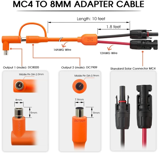 Alt view image 3 of 7 - Hoeine 10FT MC4 to DC 8mm Adapter Cable for Jackery Portable Power Station | Universal Solar Panel Connector Cable, DC7909/DC8020 Adapter, Fits BLUETTI, Goal Zero Yeti, Anker, for Camping RV Emergency