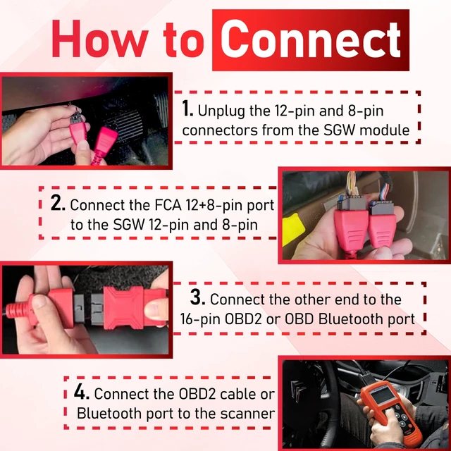 Alt view image 5 of 7 - 12+8 Pin Connector to OBD2 Adapter, 2.6FT Secutiry Gateway Bypass Cable | Compatible with Chrysler SGW Equipped FCA Vehicles for Diagnostic, Fit for Scanners MK808 MK808S MX808 MS906 Pro MS908S