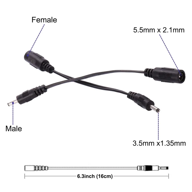 Alt view image 3 of 3 - COOLM 5.5mm x 2.1mm Female to 3.5mm x 1.35mm Male Plug Socket DC Power Cord | 5.5x2.1mm F to 3.5x1.35mm M Adapter cable 2pcs,