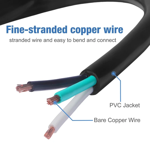 Alt view image 4 of 7 - Pinfox 6ft 16 Gauge 3 Prong Heavy Duty Replacement Power Supply Cord Cable 110V 115V 120V Pigtail for Universal AC Appliance, NEMA 5-15 Plug US SJT 16AWG (12A)