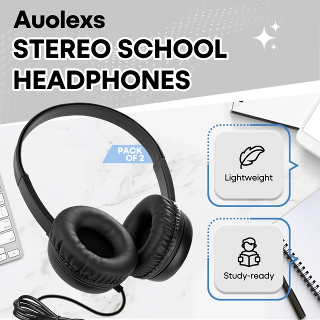Alt view image 2 of 7 - Auolexs Kids Wired Headphones 2 Pack for School Classroom | 3.5mm Jack, Adjustable Headband, Lightweight On-Ear Headphones for Students Teachers Travel Boys Girls(YT30,2 Black)