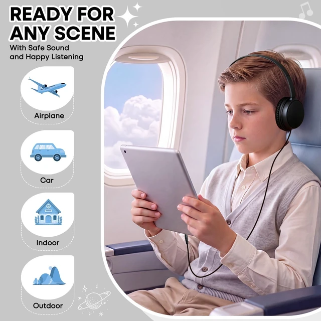 Alt view image 7 of 7 - Auolexs Kids Wired Headphones 2 Pack for School Classroom | 3.5mm Jack, Adjustable Headband, Lightweight On-Ear Headphones for Students Teachers Travel Boys Girls(YT30,2 Black)