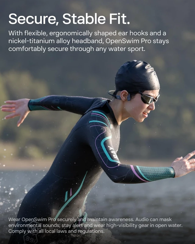 Alt view image 6 of 7 - SHOKZ OpenSwim Pro Open-Ear MP3 Headphones, Grey, IP68 Waterproof, 32GB MP3 | IP68 waterproof; Bluetooth + 32GB MP3 modes; Vivid underwater sound; 9H battery; Swimming/Water sports