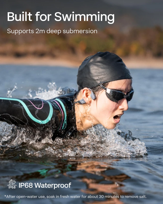 Alt view image 3 of 7 - SHOKZ OpenSwim Pro Open-Ear MP3 Headphones, Grey, IP68 Waterproof, 32GB MP3 | IP68 waterproof; Bluetooth + 32GB MP3 modes; Vivid underwater sound; 9H battery; Swimming/Water sports
