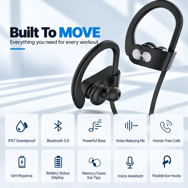 Alt view image 3 of 7 - Redzoo Bluetooth Headphones Wireless Sports In-Ear Earbuds IPX7 Waterproof | 16 Hrs Playtime, Stereo Sound Isolation Headsets for Gym, Running Headphones for Workout Sports, Clear Sound