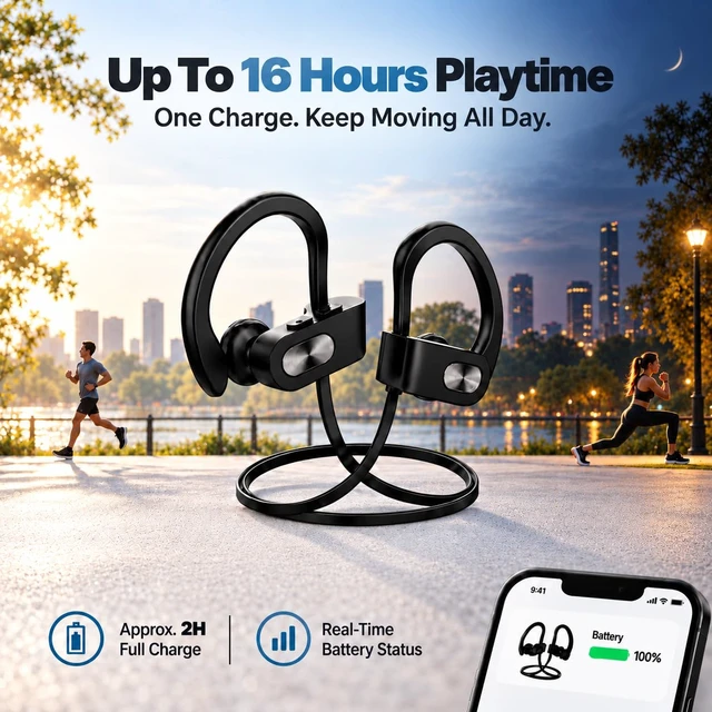 Alt view image 5 of 7 - Redzoo Bluetooth Headphones Wireless Sports In-Ear Earbuds IPX7 Waterproof | 16 Hrs Playtime, Stereo Sound Isolation Headsets for Gym, Running Headphones for Workout Sports, Clear Sound