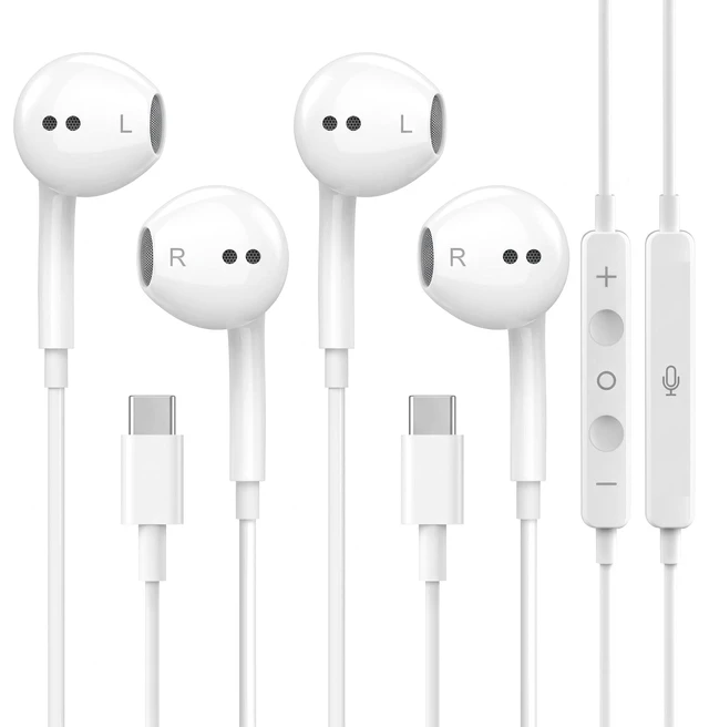Main image of 2 Packs USB C Headphones Wired Earbuds for iPhone 18 17 16 15, iPad Pro | Wired Earphones with Microphone & Remote Control Noise Cancelling Type C Headsets for iPhone Duo 18 17 16 15 Pro Max, Galaxy