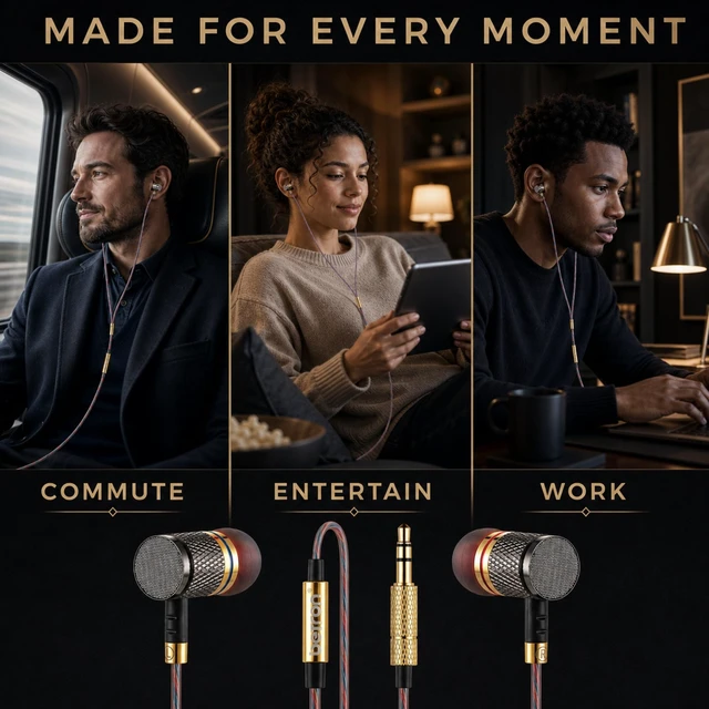 Alt view image 2 of 7 - Betron YSM1000 Earphones Wired Earbud Headphones with 3.5mm Jack | Aluminum, In-Ear, Deep Bass, Tangle-Free 1.2m Cord, S/M/L Ear Buds & Case included, No Mic