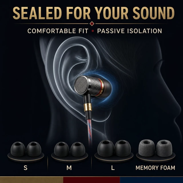 Alt view image 7 of 7 - Betron YSM1000 Earphones Wired Earbud Headphones with 3.5mm Jack | Aluminum, In-Ear, Deep Bass, Tangle-Free 1.2m Cord, S/M/L Ear Buds & Case included, No Mic