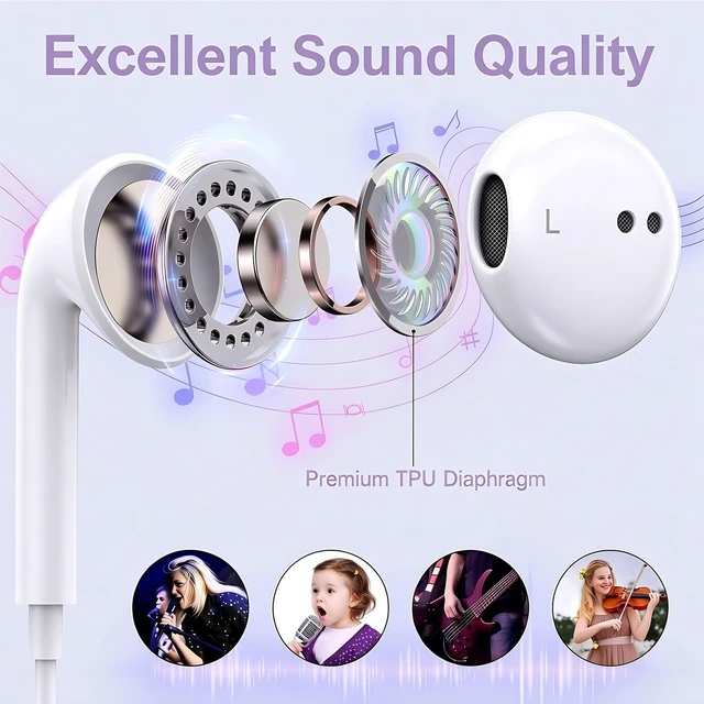 Alt view image 4 of 7 - 2 Packs-Wired Headphones Earbuds for iPhone 14/13/12/11/XR/XS/X/SE/Pro Max | with Reduction Built-in Microphone & Volume Control Earphones Compatible with iPhone 14/13/12/11/XR/XS/X/8/7/SE/Pro/Pro Max