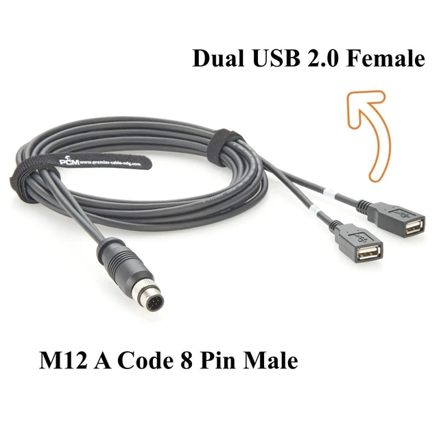 Alt view image 9 of 14 - M12 A-Code 8Pin Male to Dual USB 2.0 Female Extension Cable IP67 Shielded M12 to USB Type A Cable Compatible with M12-2USB-300 for PLC, Sensors, Industrial Automation(3M/9.84FT)