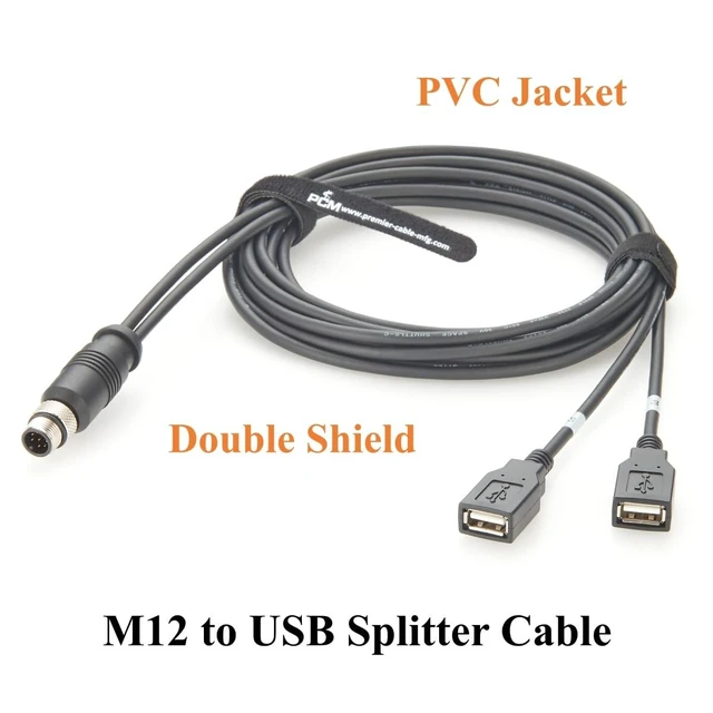 Alt view image 10 of 14 - M12 A-Code 8Pin Male to Dual USB 2.0 Female Extension Cable IP67 Shielded M12 to USB Type A Cable Compatible with M12-2USB-300 for PLC, Sensors, Industrial Automation(3M/9.84FT)