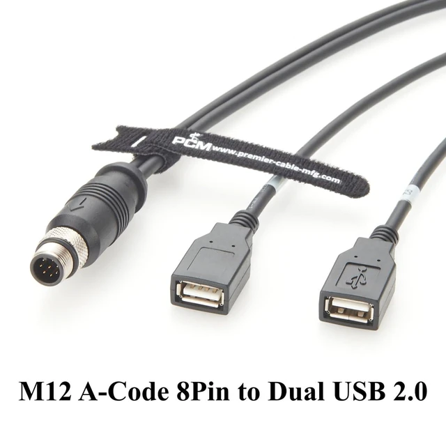 Alt view image 11 of 14 - M12 A-Code 8Pin Male to Dual USB 2.0 Female Extension Cable IP67 Shielded M12 to USB Type A Cable Compatible with M12-2USB-300 for PLC, Sensors, Industrial Automation(3M/9.84FT)