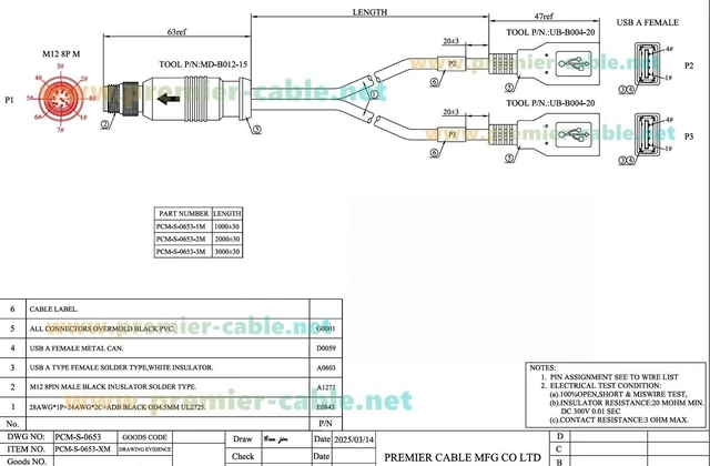 Alt view image 13 of 14 - M12 A-Code 8Pin Male to Dual USB 2.0 Female Extension Cable IP67 Shielded M12 to USB Type A Cable Compatible with M12-2USB-300 for PLC, Sensors, Industrial Automation(3M/9.84FT)