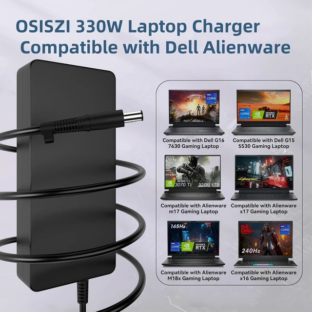 Alt view image 12 of 14 - 330W/360W Laptop Charger Compatible with DELL Alienware M18 R2 Alienware X16 R2 X17 R1 18 area-51 G16 7630 G15 5530 Precision Workstation 3280 Compact Gaming Power Supply Adapter