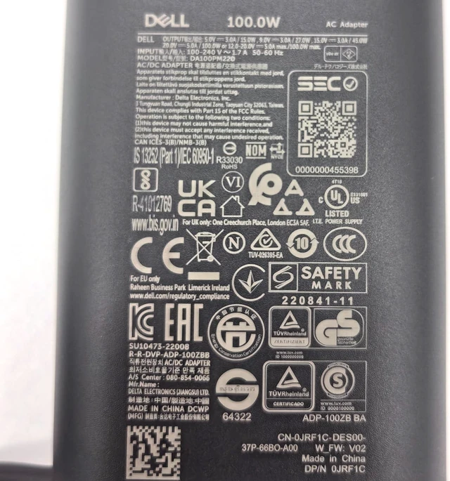 Alt view image 12 of 14 - Dell 100W Laptop Charger USB C Type C GAN AC Adapter, XPS 14 9440 AC Charger, Latitude 9440 AC Adapter, Black, DA100PM220