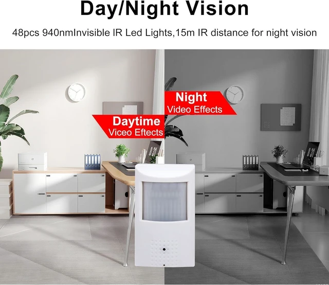 Alt view image 9 of 12 - 5MP POE IP Hidden Spy Security Camera, Indoor PIR Housing Spy Cameras, 3.7mm Wide Angle Pinhole Lens, 940nm Invisible IR LEDs, 10m Night Vision, Plug&Play with Multiple Third-Party PoE NVRs