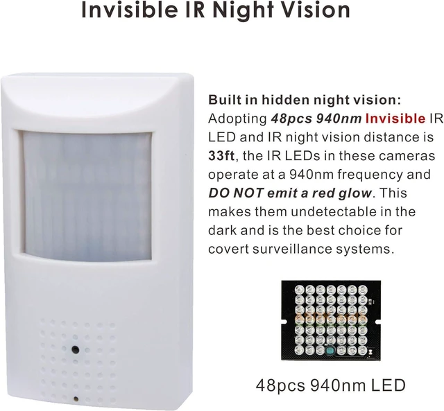 Alt view image 11 of 12 - 5MP POE IP Hidden Spy Security Camera, Indoor PIR Housing Spy Cameras, 3.7mm Wide Angle Pinhole Lens, 940nm Invisible IR LEDs, 10m Night Vision, Plug&Play with Multiple Third-Party PoE NVRs
