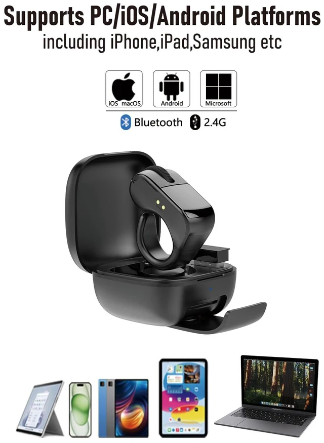 Alt view image 6 of 7 - ZOZVO Air Finger Ring Mouse with a Touchpad,Bluetooth/Wireless Scroller for PC/iOS/Android,Remote Control for Camera/Video Recording/Kindle App (Black)