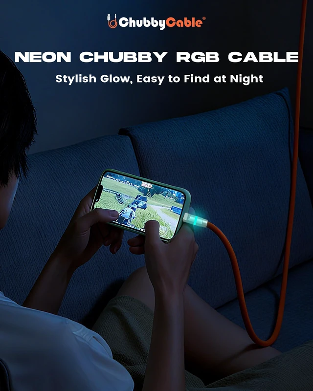 Alt view image 2 of 7 - chubbycable 100W USB A to C Charge Cable with LED Light, Green, 6.6 FT | For iPhone 18/17/16/15 Series, MacBook Pro/Air, iPad Pro/Air, Silicone Fast Charging Cable, 6mm Thick Type C Charger Cord