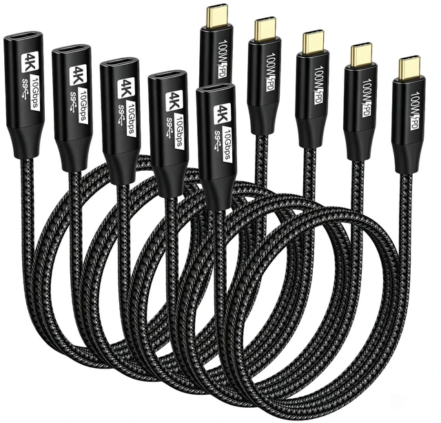 Main image of URELEGAN USB C Extension Cable 6FT 5-Pack (100W/10Gbps/4K@60Hz) | USBC Extender Cord USB 3.2 Male to Female Cable for MacBook Pro/Air, Switch, Laptop and Mobile Phone-Black