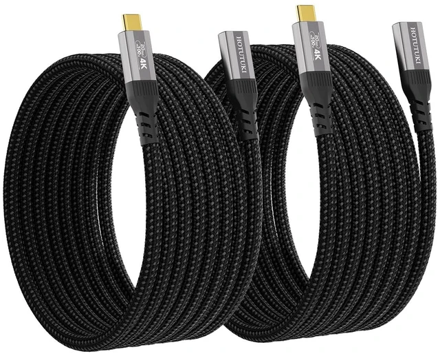 Main image of HOTUTUKI Long 2Pack 16.5FT USB C Extension Cables, 20Gbps USB 3.2 Gen 2x2, 100W Fast Charge, 4K@60Hz Video, Male to Female Type C Extender, Nylon Braided for Thunderbolt 4/3, Monitor