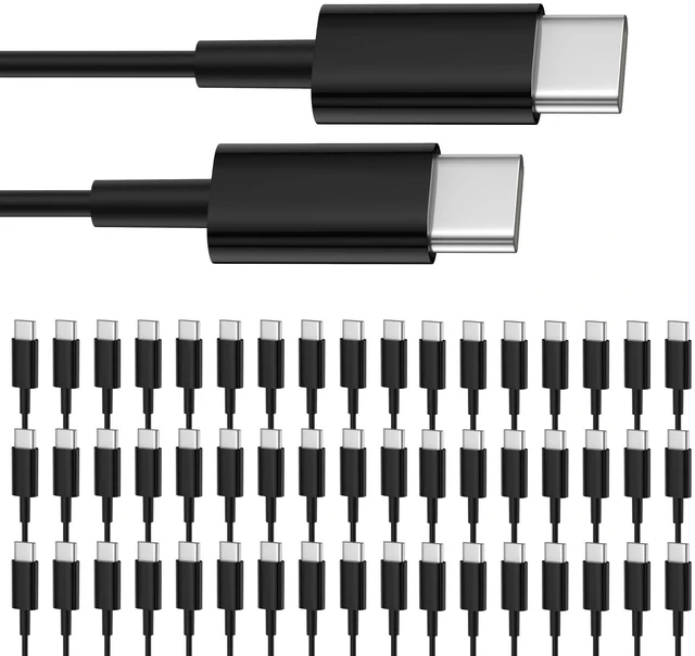 Main image of USB C to USB C Cable 50-Pack Bulk, 3ft Type C Fast Charging Cord Black | USBC Phone Charger Cables, Data Transfer, Multipack