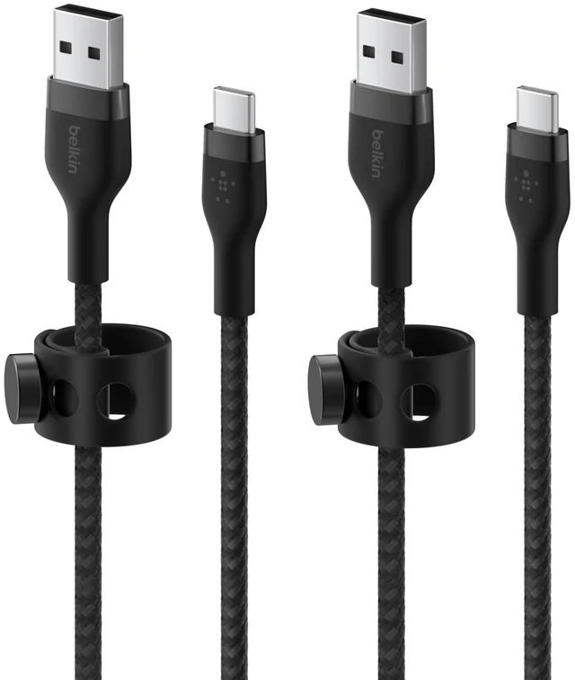 Main image of Belkin USB A to USB C Braided Cable 2 Pack, 6.6ft Fast iPhone Charger Cord | USB-IF Certified, tangle-free braided cord, iPhone 17/16, Samsung Galaxy S25, iPad Pro, Nintendo Switch 2, fast charging