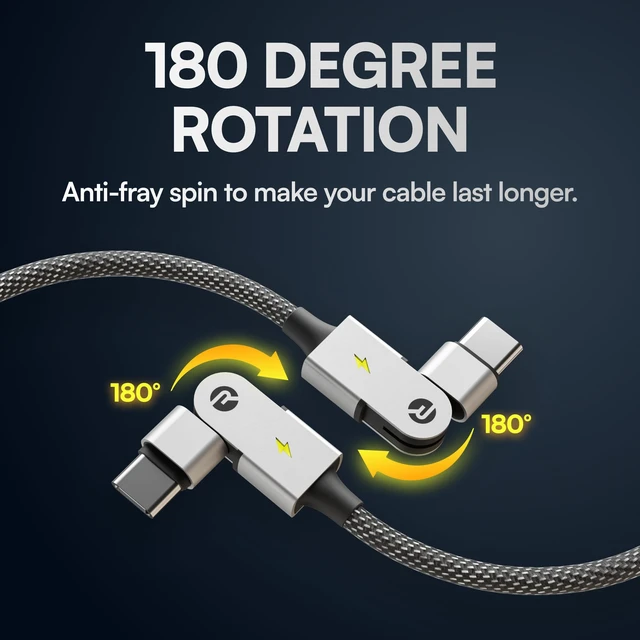 Alt view image 5 of 5 - Raycon Magic Spin Cable - USB C to USB C Cable 100W Fast Charging, Type C Charger Fast Charging Cord for iPhone 17/16/15, Samsung, Android, Tangle-Free, Braided Nylon USBC to USBC Cable (Black, 10ft)