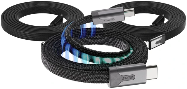 Main image of Statik MagStack Slim Pro USB C to C Flat Coil Magnetic Charging Cable, 100W | Flat Magnetic Coiling, Travel-Friendly, Nylon Braided Tangle-Free for iPhone and Android, Data Transfer, 3FT Black, 3 Pack