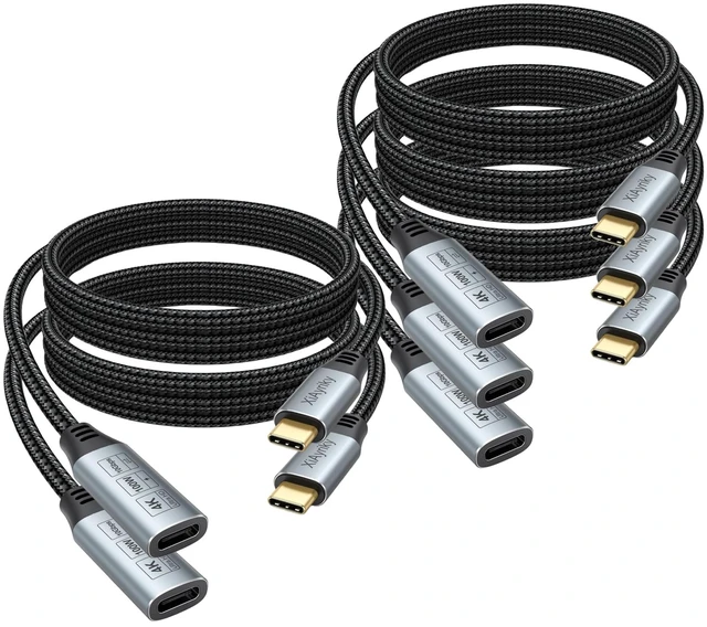 Main image of XiAyriky 3FT USB C Extension Cable 5-Pack, Braided, 100W, 10Gbps, 4K Video | Type-C male to female cord, fits Galaxy, iPhone 16/15, iPad Pro, CarPlay, SSD