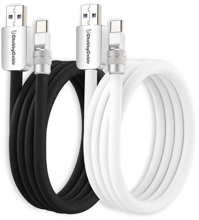 Main image of chubbycable 120W Silicone USB A to C Cable, 2 Pack, Black+White, 6.6FT | For iPhone 18/17/16/15 Series, MacBook Pro/Air, iPad Pro/Air, Galaxy S26/S25/S24, Pixel, Couple Color Fast Charging Cable