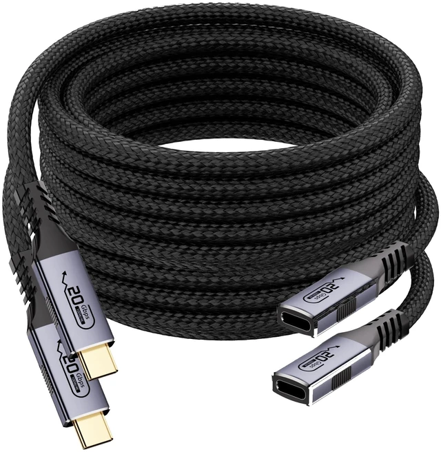 Main image of 2-pack usb c extension cables 10ft,usb c female to usb c male cables,usb c to usb c extender cables usb 3.2 Extension 100W PD Fast Charging 20 Gbps Compatibility with Thunderbolt 4/3 Laptop Table,SSD