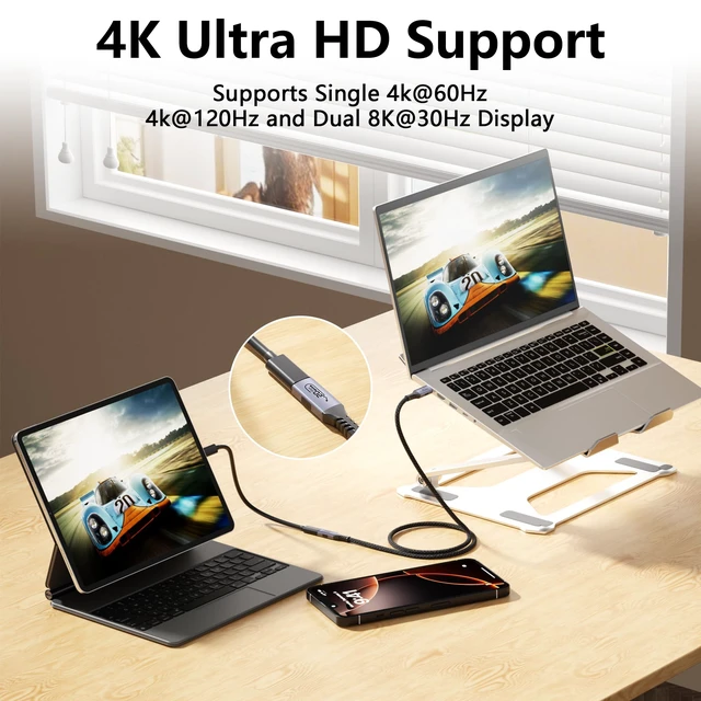 Alt view image 3 of 7 - 2-pack usb c extension cables 10ft,usb c female to usb c male cables,usb c to usb c extender cables usb 3.2 Extension 100W PD Fast Charging 20 Gbps Compatibility with Thunderbolt 4/3 Laptop Table,SSD