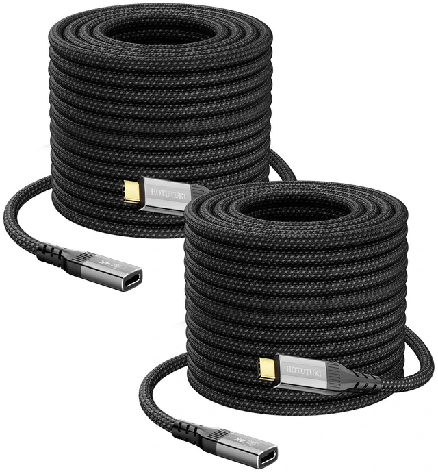 Main image of HOTUTUKI Long 2Pack 20FT USB C Extension Cables, 20Gbps USB 3.2 Gen 2x2, 100W Fast Charge, 4K@60Hz Video, Male to Female Type C Extender, Nylon Braided for Thunderbolt 4/3, Monitor