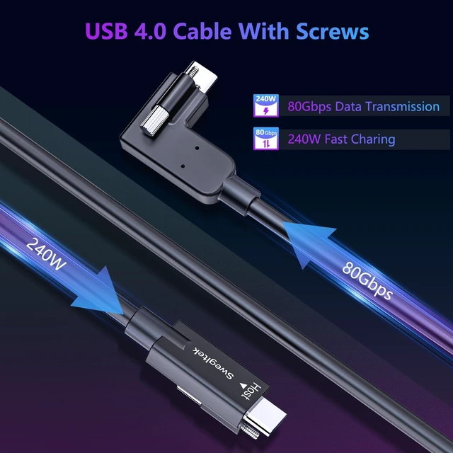 Alt view image 2 of 6 - swegltek USB-IF Certified Angled USB4 Dual Screw Locking,80G 3.3ft 240W | Fast Charging usb c thunderbolt cable for Thunderbolt 3,4,Broadcast Cameras MacBook,iPhone17,16,iPad,SSD,Docking