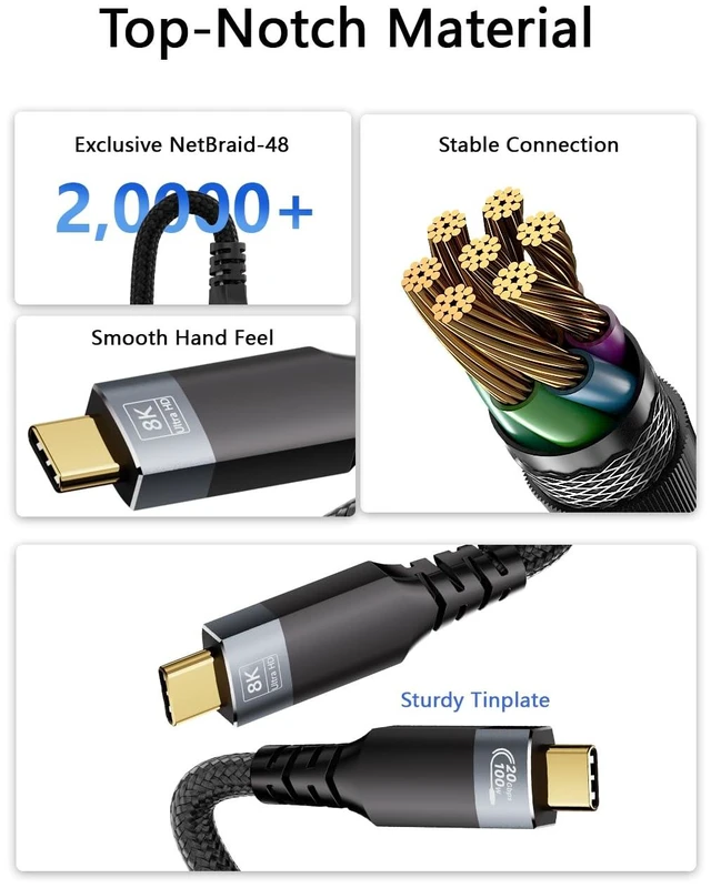 Alt view image 7 of 7 - UPPDEFFST 20ft Long USB-C Cable, Compatible with Thunderbolt 3, USB 3.2 Gen 2, 20Gbps High-Speed Transfer, 100W Fast Charging, 8K@30Hz & 4K@120Hz Video, for Laptop, Monitor, Docking Station and SSD,