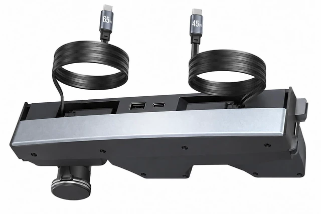 Main image of 65W USB Hub for Tesla Model 3 Highland 2024-2026 &ModelY Juniper 2025-2026,4-Port Center Console USBCharger with Dual Retractable USB-C Fast ChargingCables, Tesla Accessories (Space Gray)