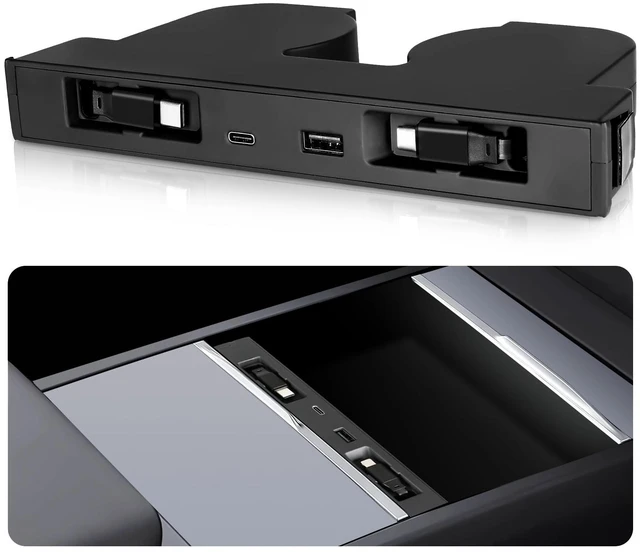 Main image of DGXWLLW USB Hub for Tesla Model Y Juniper 3 Highland Y L with Dual Type-C | Fits Model Y Juniper 2025 2026 Model 3 Highland 2024-2026 Y L, 117W 4-in-1 Center Console Docking Station with Sunken Design