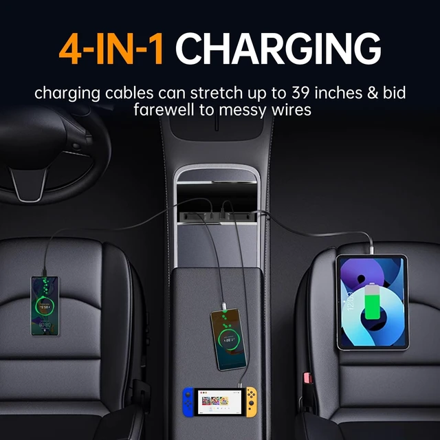 Alt view image 5 of 6 - DGXWLLW USB Hub for Tesla Model Y Juniper 3 Highland Y L with Dual Type-C | Fits Model Y Juniper 2025 2026 Model 3 Highland 2024-2026 Y L, 117W 4-in-1 Center Console Docking Station with Sunken Design