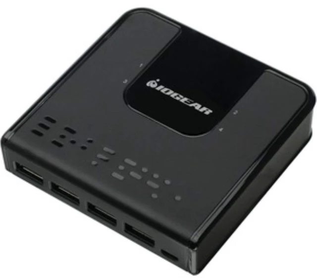 Main image of IOGEAR 4x4 USB 3.0 Peripheral Sharing Switch - Share 4 USB Devices Between 4 Computers - LED Indicators - Cables & Remote Included - PC - MAC - Printer - Scanner - Mouse/Keyboard and More - GUS434
